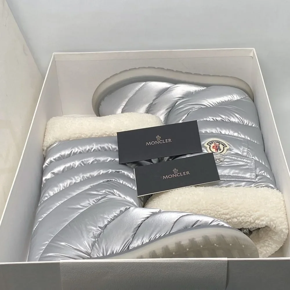 Moncler Gaia Pocket Metallic Faux Fur-Trim Snow Boots size 38